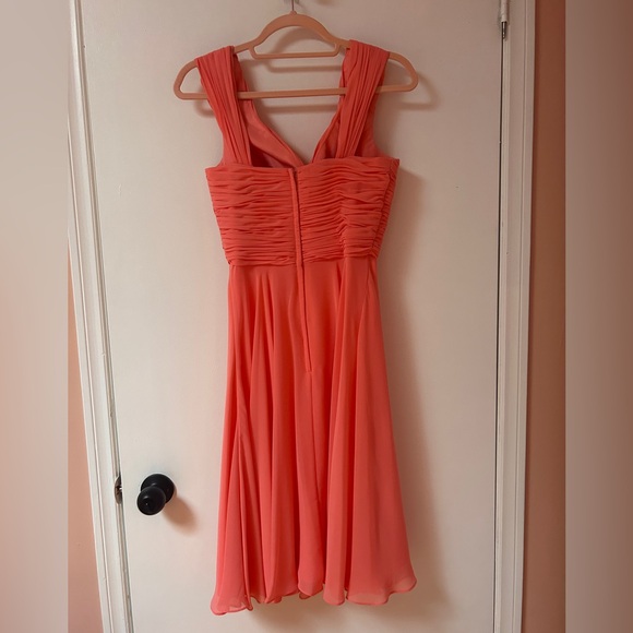 Kanali K Bridesmaid Rouched Chiffon Dress in Coral - Picture 3 of 10
